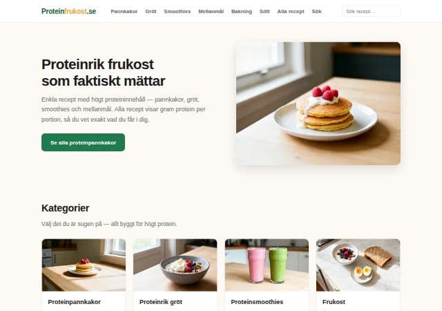 Skärmbild av Proteinfrukosts startsida